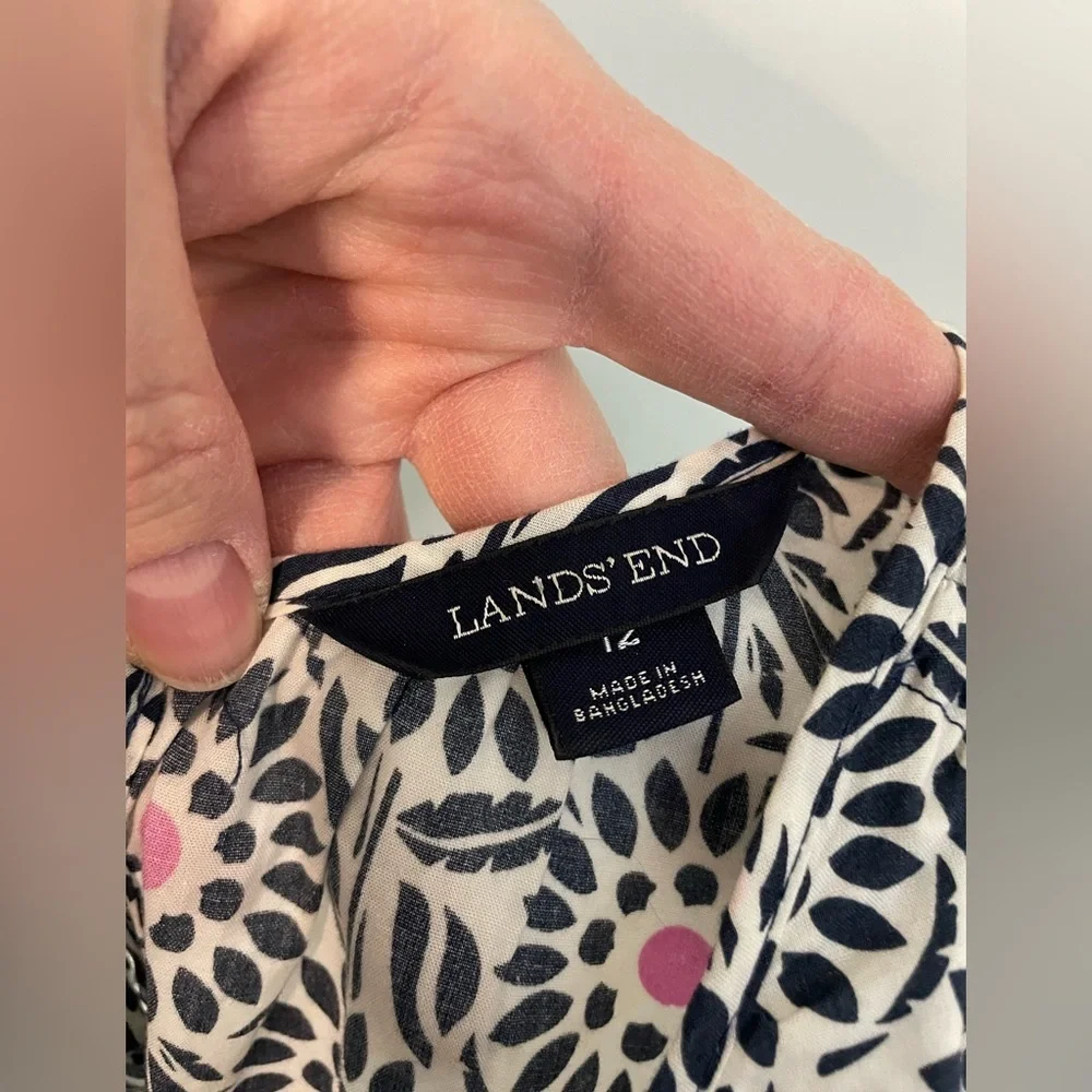 Lands end girls Floral Sleeveless‎ Dress - Navy Blue white  and Pink size 12